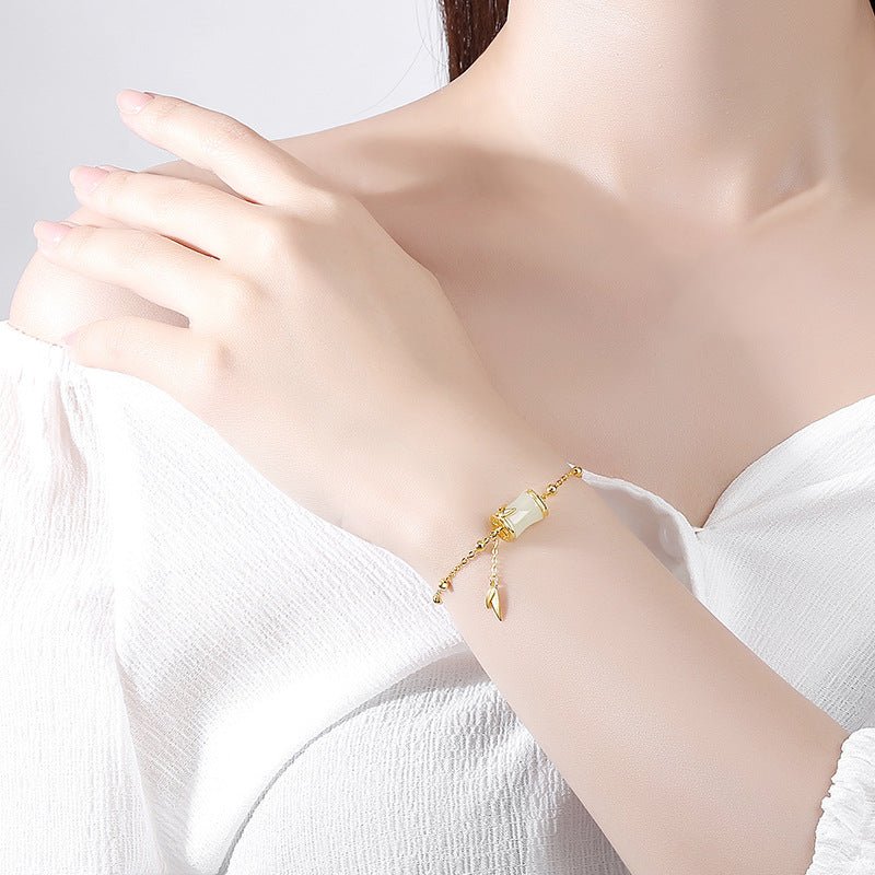 Gold Jade Bracelet: Hetian Bamboo 925 Silver | STAR8S