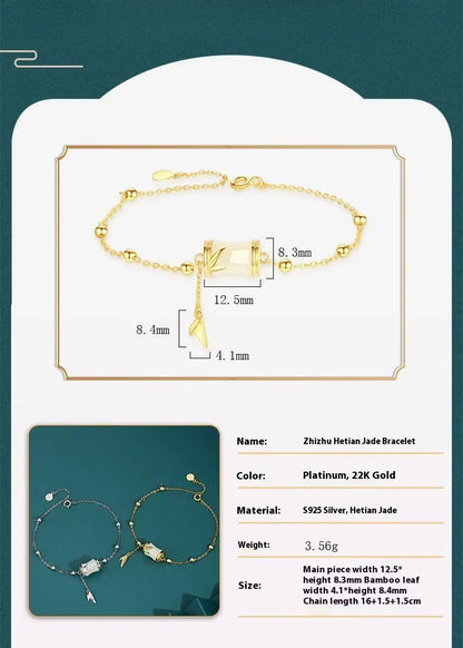 Gold Jade Bracelet: Hetian Bamboo 925 Silver | STAR8S