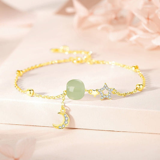 Jade Bracelets - Hetian Jade, 925 Silver, Moon, Star, Ball Design | STAR8S
