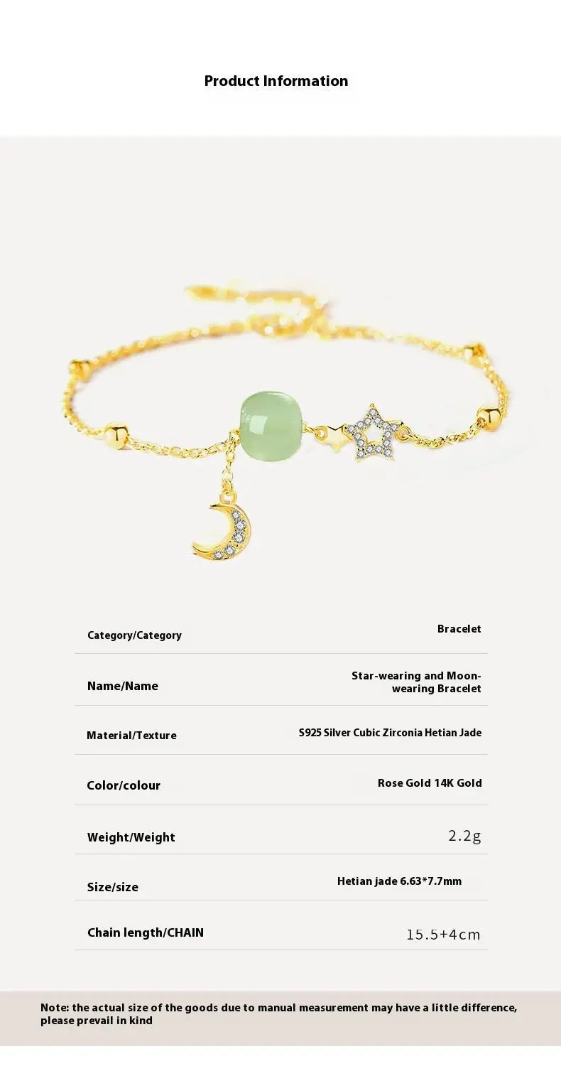 Jade Bracelets - Hetian Jade, 925 Silver, Moon, Star, Ball Design | STAR8S