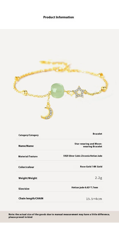 Jade Bracelets - Hetian Jade, 925 Silver, Moon, Star, Ball Design | STAR8S