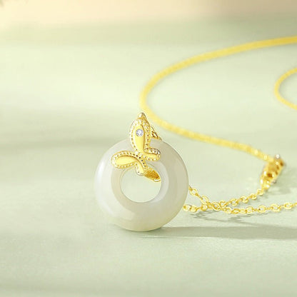 Jade Butterfly Necklace - 925 Silver Hetian Safety Disc Butterfly | STAR8S