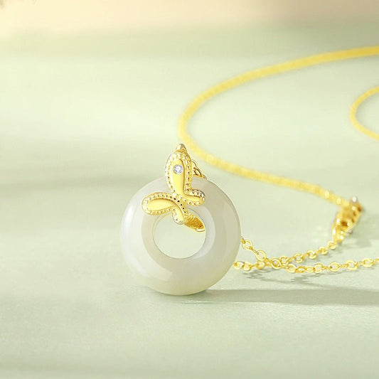 Jade Butterfly Necklace - 925 Silver Hetian Safety Disc Butterfly | STAR8S