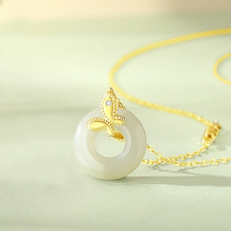 Jade Butterfly Necklace - 925 Silver Hetian Safety Disc Butterfly | STAR8S