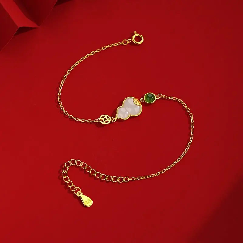 Jade Charm Bracelet: Hetian Gourd Fortune 925 Silver | STAR8S