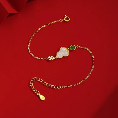 Jade Charm Bracelet: Hetian Gourd Fortune 925 Silver | STAR8S
