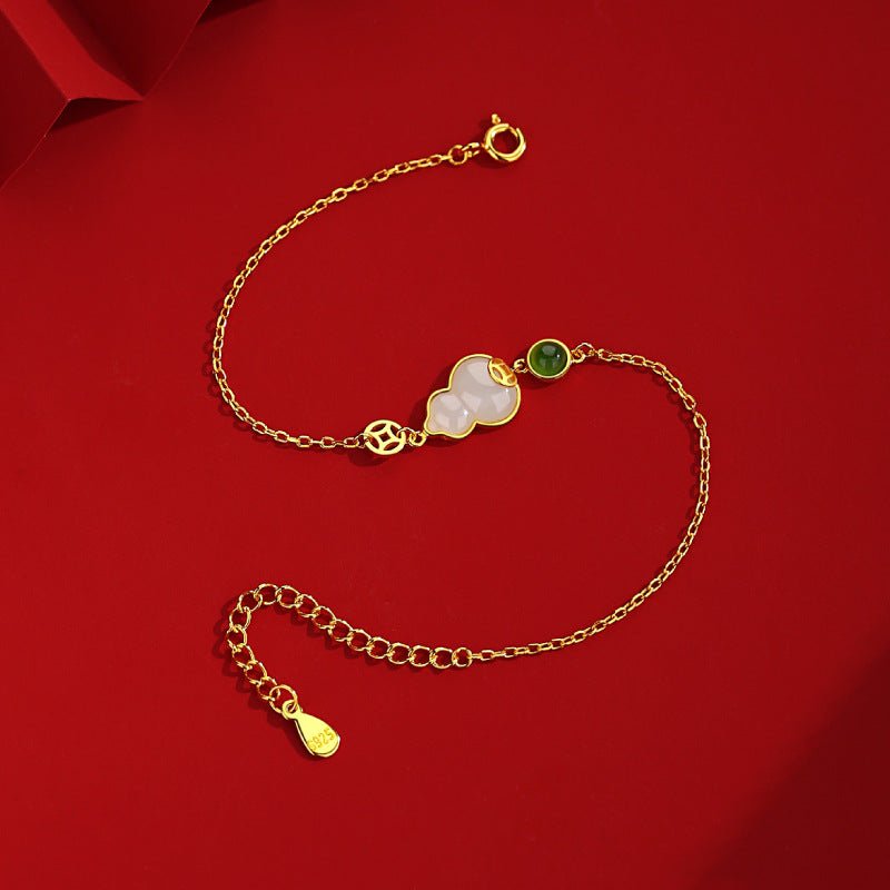 jade charm bracelet: hetian gourd fortune 925 silver | star8s
