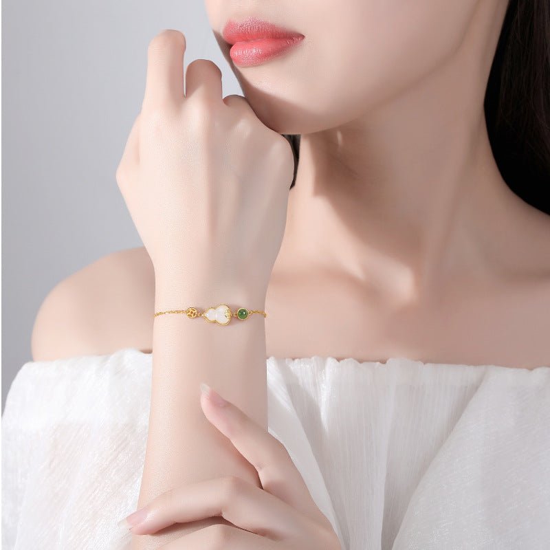 Jade Charm Bracelet: Hetian Gourd Fortune 925 Silver | STAR8S