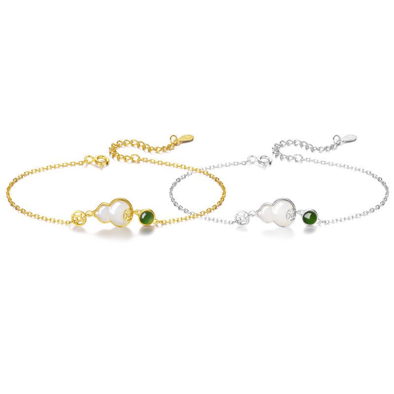 jade charm bracelet: hetian gourd fortune 925 silver | star8s