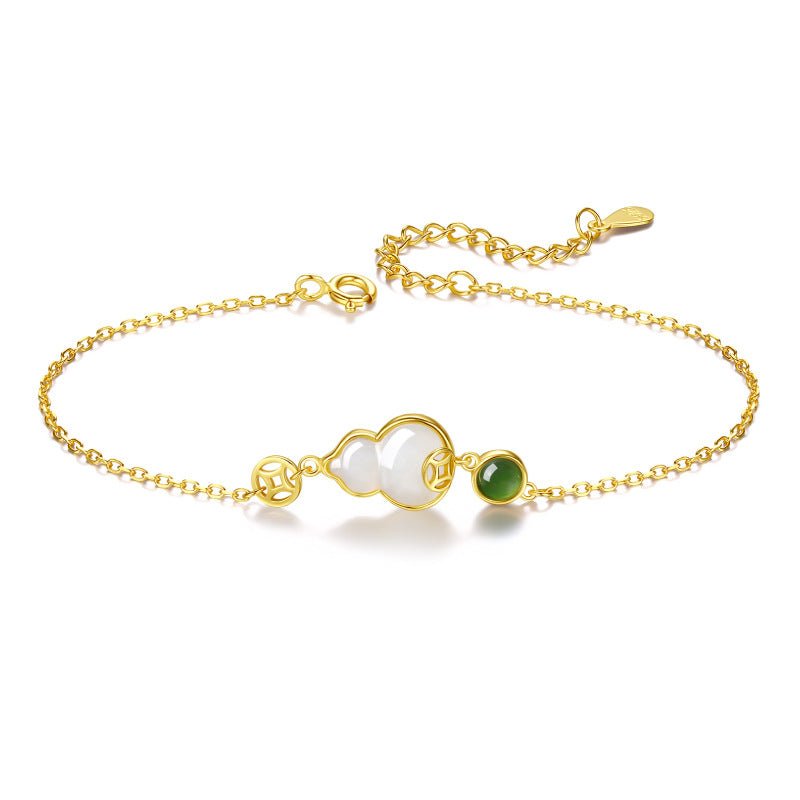 Jade Charm Bracelet: Hetian Gourd Fortune 925 Silver | STAR8S