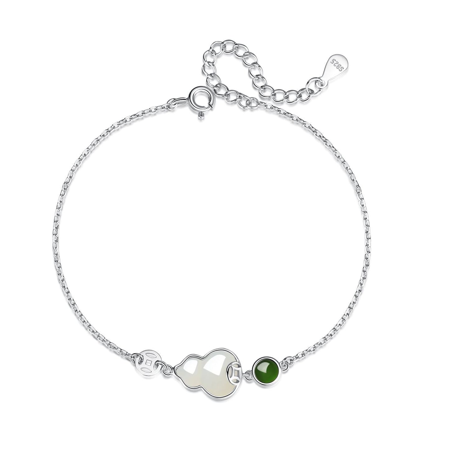 jade charm bracelet: hetian gourd fortune 925 silver | star8s