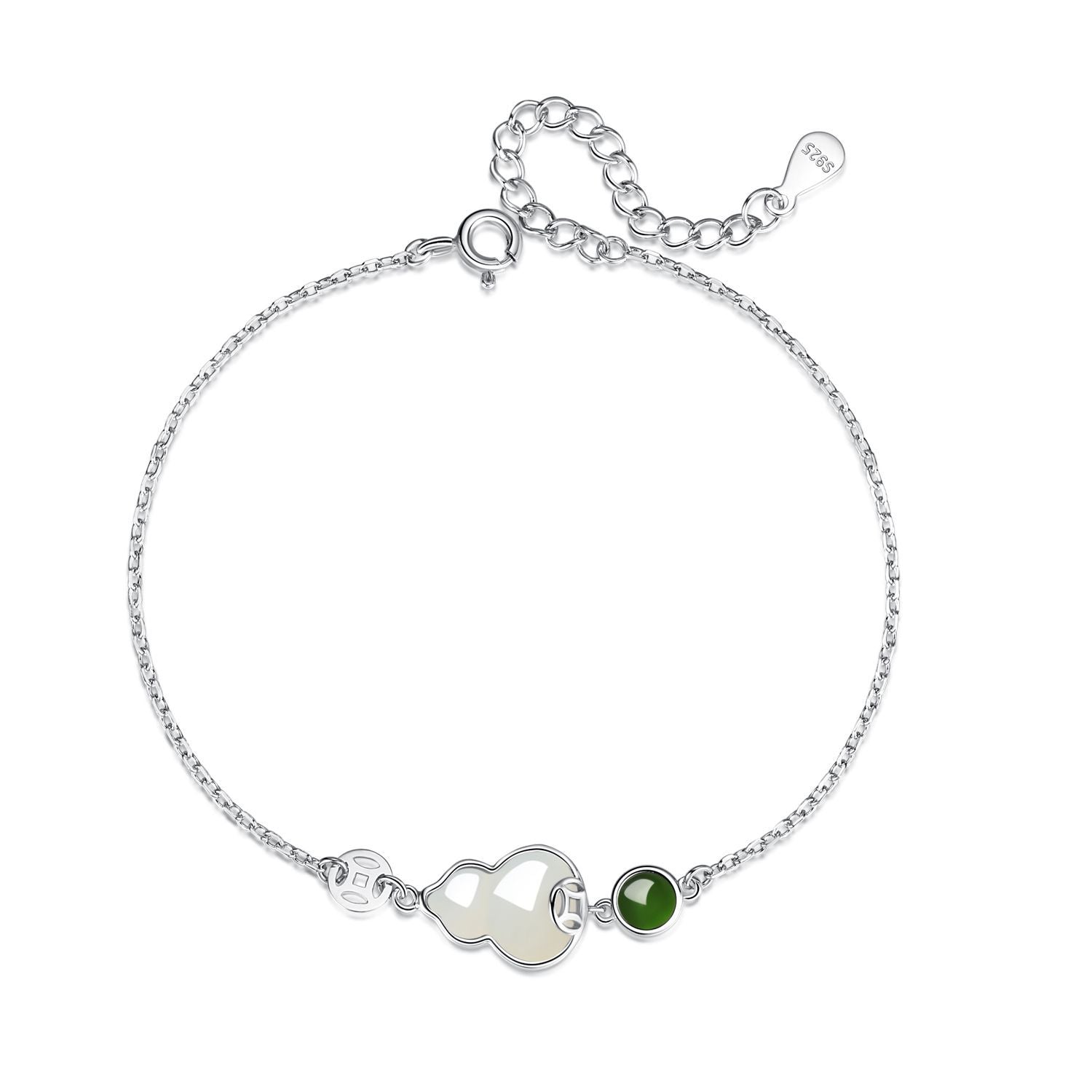 Jade Charm Bracelet: Hetian Gourd Fortune 925 Silver | STAR8S