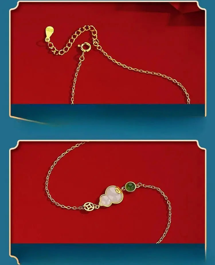 jade charm bracelet: hetian gourd fortune 925 silver | star8s - star8s