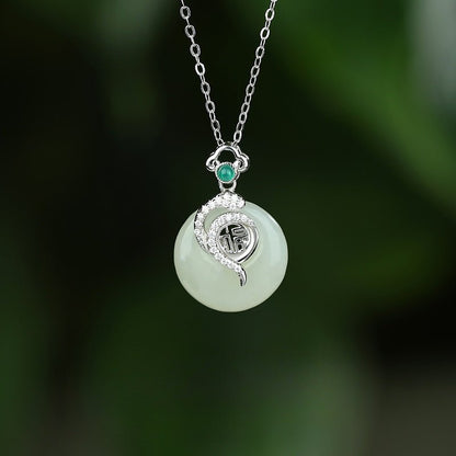 Jade Donut Necklace - 925 Silver Hetian Snake Fu Safety Button | STAR8S