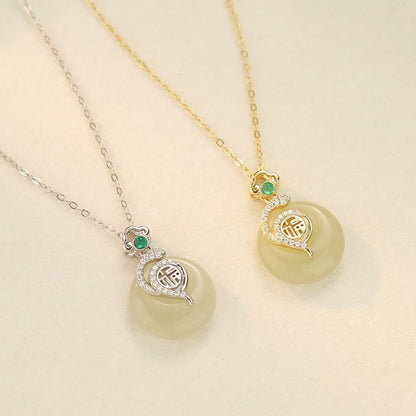 Jade Donut Necklace - 925 Silver Hetian Snake Fu Safety Button | STAR8S