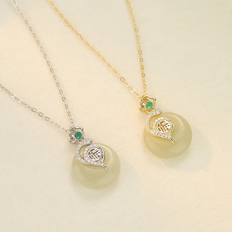 jade donut necklace - 925 silver hetian snake fu safety button | star8s