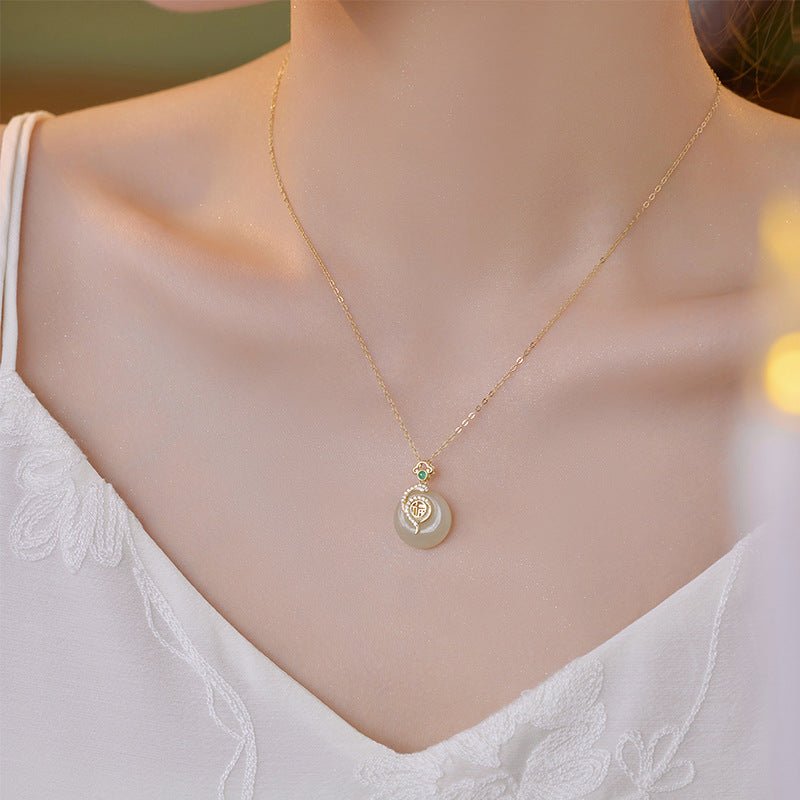 jade donut necklace - 925 silver hetian snake fu safety button | star8s