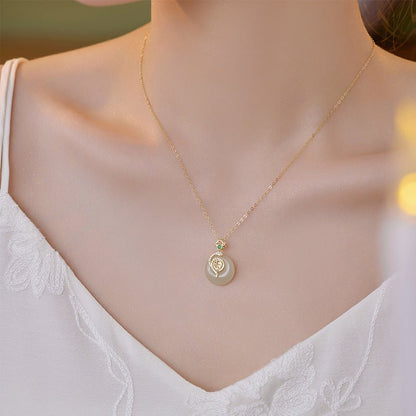 Jade Donut Necklace - 925 Silver Hetian Snake Fu Safety Button | STAR8S