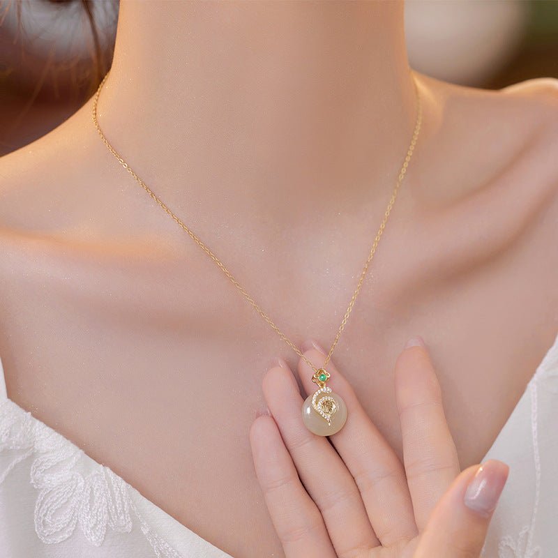 jade donut necklace - 925 silver hetian snake fu safety button | star8s