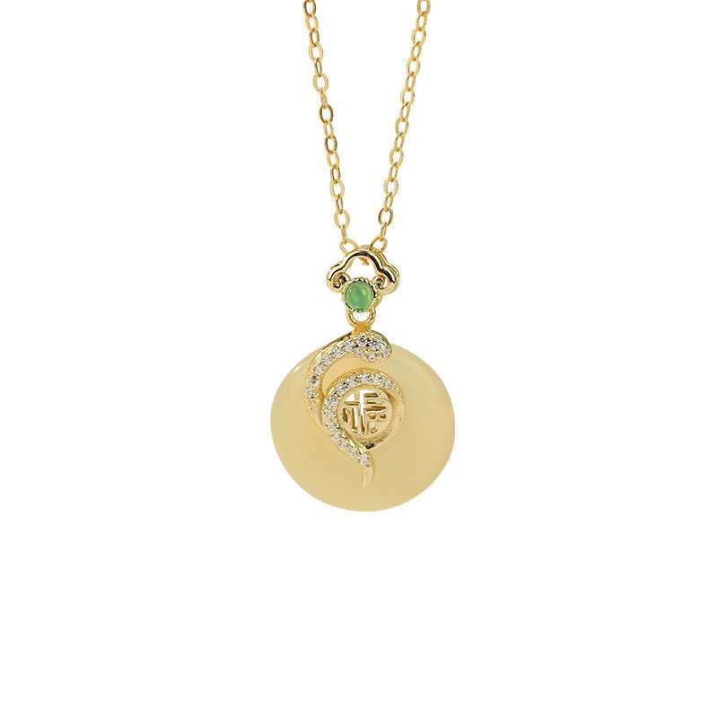 Jade Donut Necklace - 925 Silver Hetian Snake Fu Safety Button | STAR8S