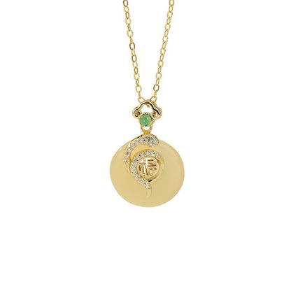 Jade Donut Necklace - 925 Silver Hetian Snake Fu Safety Button | STAR8S