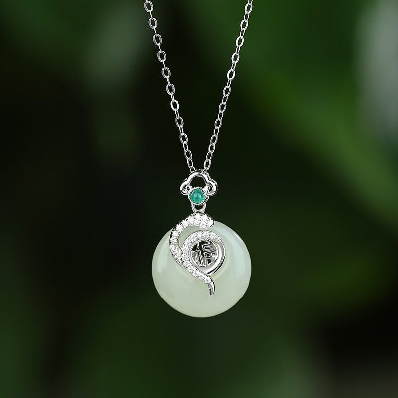 jade donut necklace - 925 silver hetian snake fu safety button | star8s