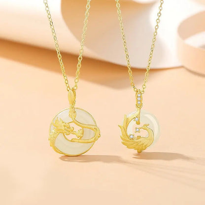 Jade Dragon Phoenix Pendants - 925 Silver Hetian Couples Necklace | STAR8S
