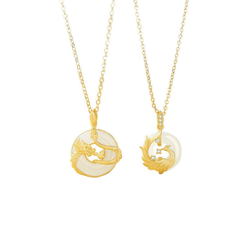 Jade Dragon Phoenix Pendants - 925 Silver Hetian Couples Necklace | STAR8S