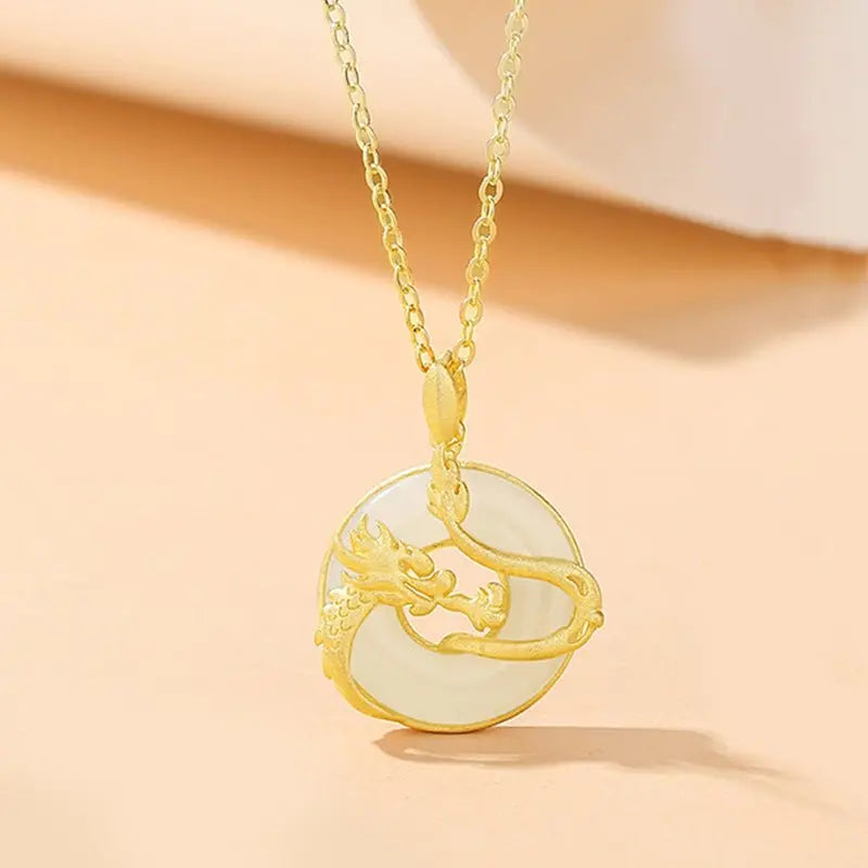 jade dragon phoenix pendants - 925 silver hetian couples necklace | star8s