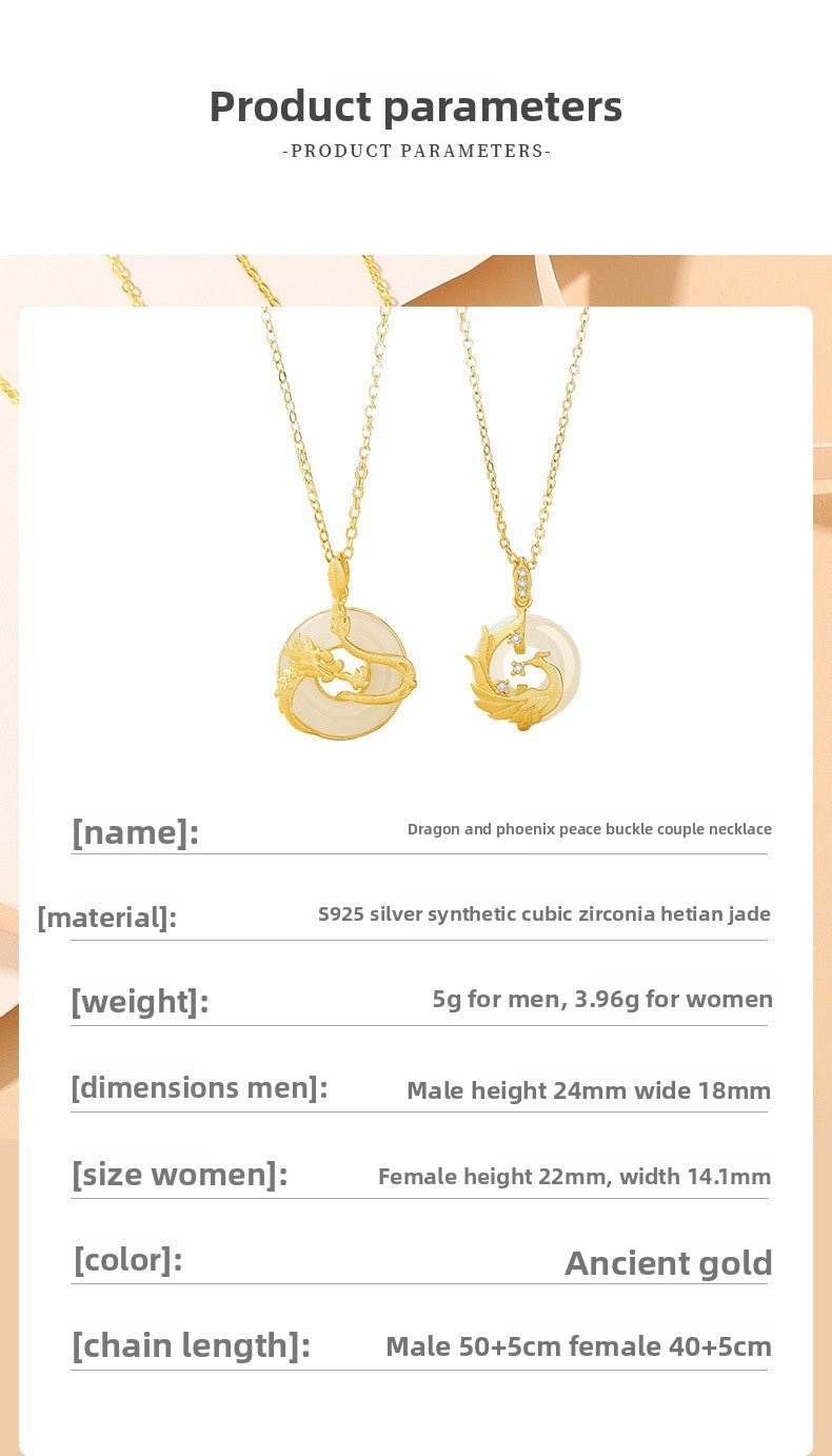jade dragon phoenix pendants - 925 silver hetian couples necklace | star8s