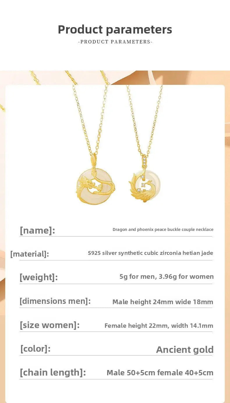 Jade Dragon Phoenix Pendants - 925 Silver Hetian Couples Necklace | STAR8S