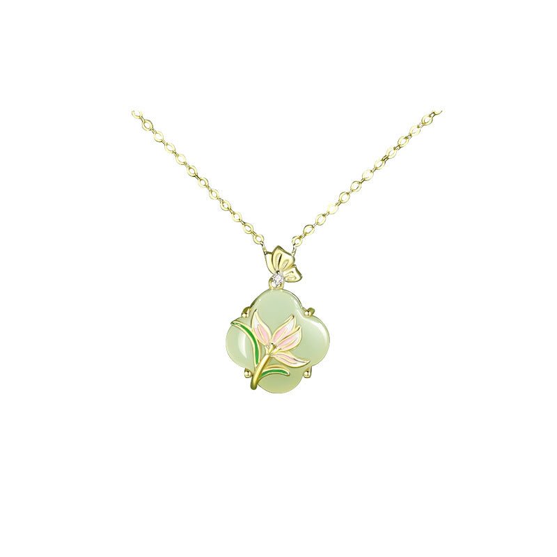 jade flower necklace - 925 silver hetian magnolia clover | star8s