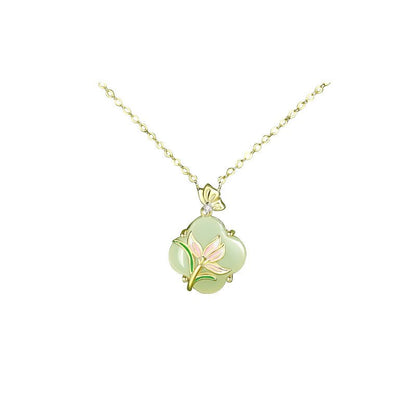Jade Flower Necklace - 925 Silver Hetian Magnolia Clover | STAR8S
