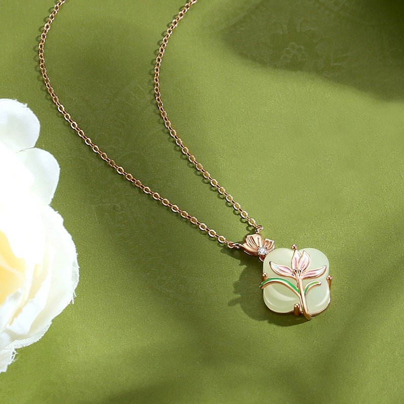 jade flower necklace - 925 silver hetian magnolia clover | star8s