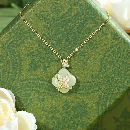 Jade Flower Necklace - 925 Silver Hetian Magnolia Clover | STAR8S