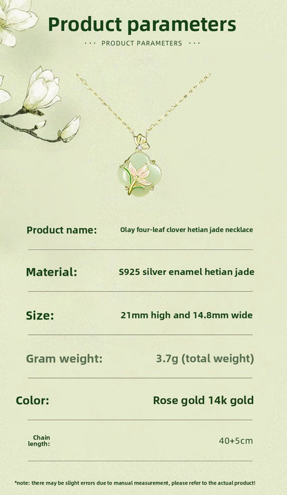 Jade Flower Necklace - 925 Silver Hetian Magnolia Clover | STAR8S