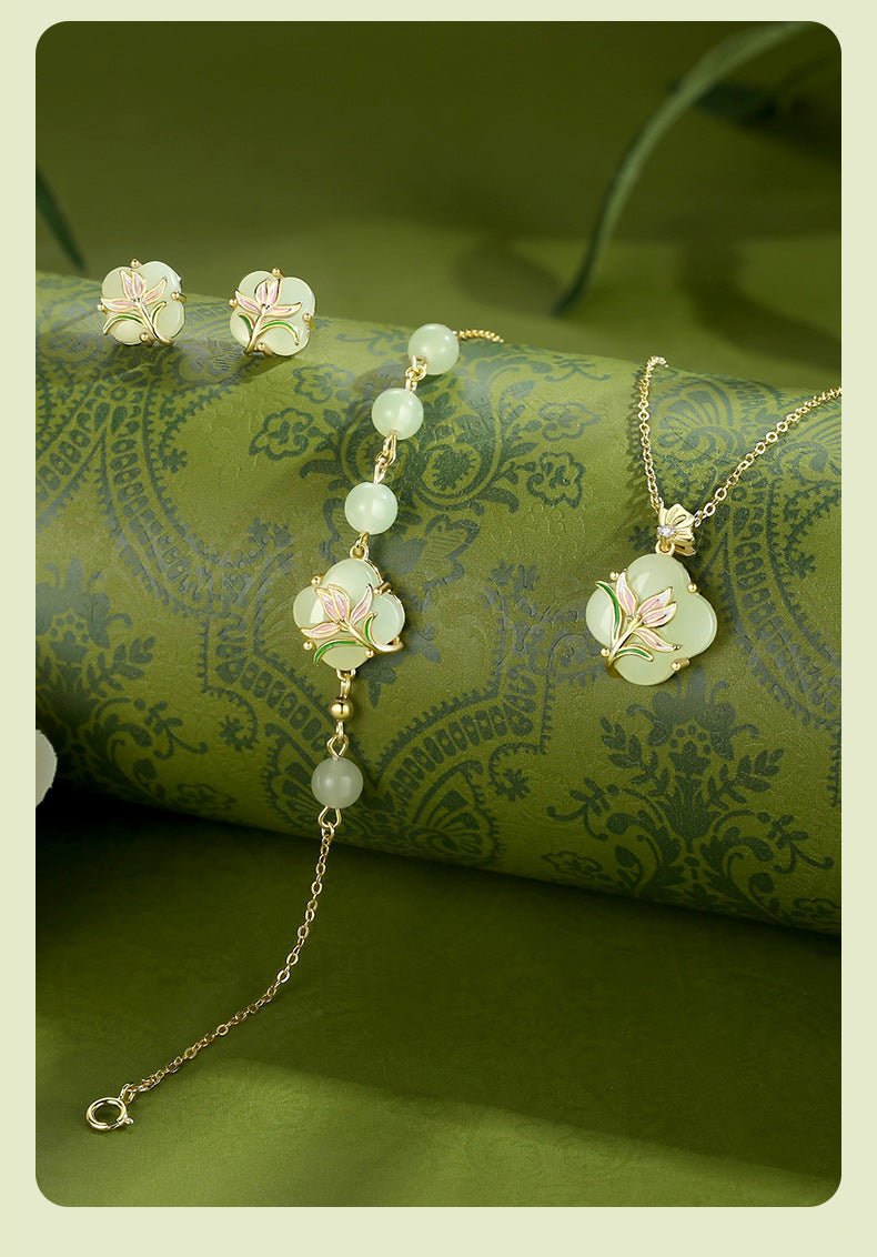 jade flower necklace - 925 silver hetian magnolia clover | star8s