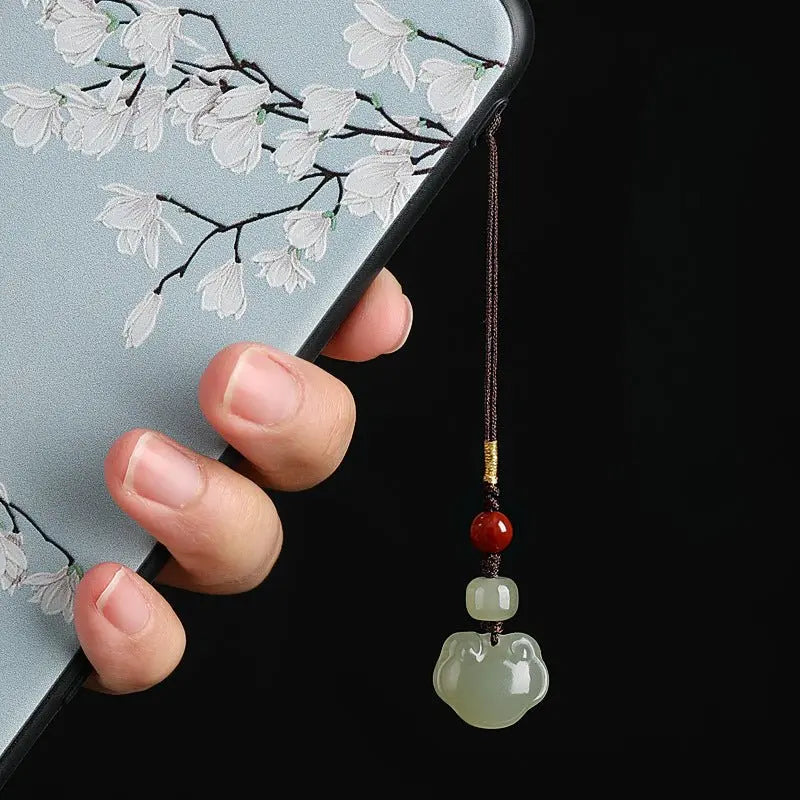 jade keychain: hetian ruyi lock with nanjiang red agate | star8s