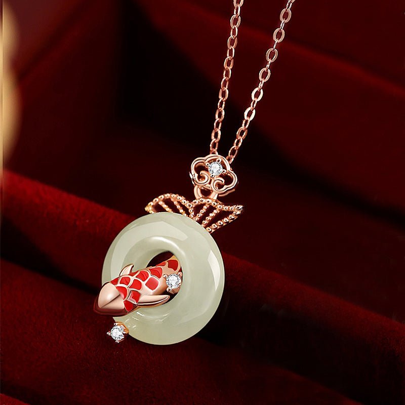 jade koi pendant - hetian diving koi fish 925 silver | star8s