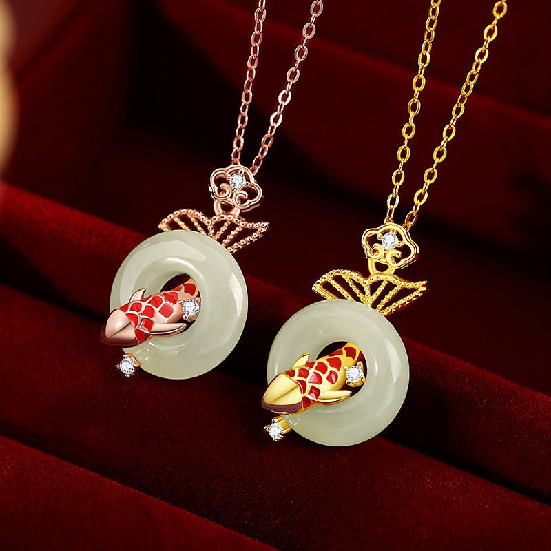 Jade Koi Pendant - Hetian Diving Koi Fish 925 Silver | STAR8S