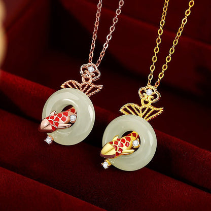 Jade Koi Pendant - Hetian Diving Koi Fish 925 Silver | STAR8S