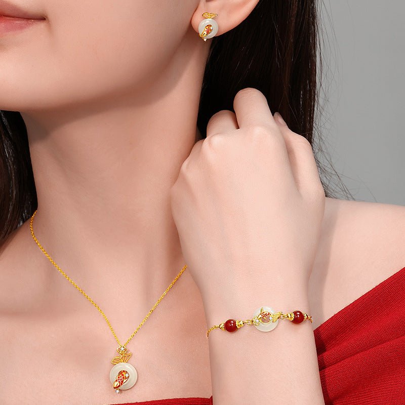 jade koi pendant - hetian diving koi fish 925 silver | star8s