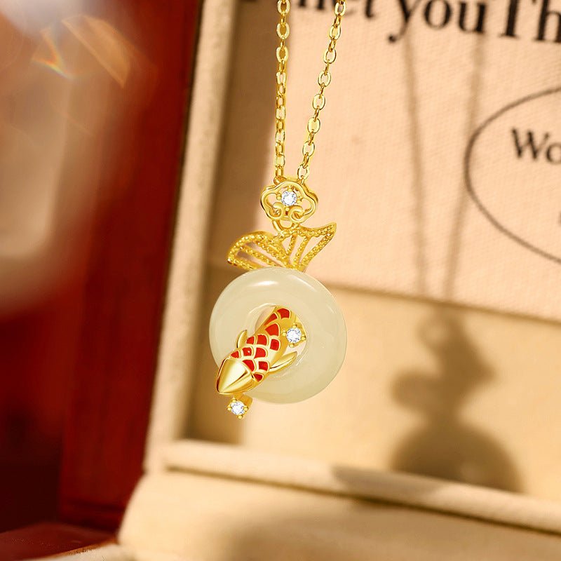 jade koi pendant - hetian diving koi fish 925 silver | star8s