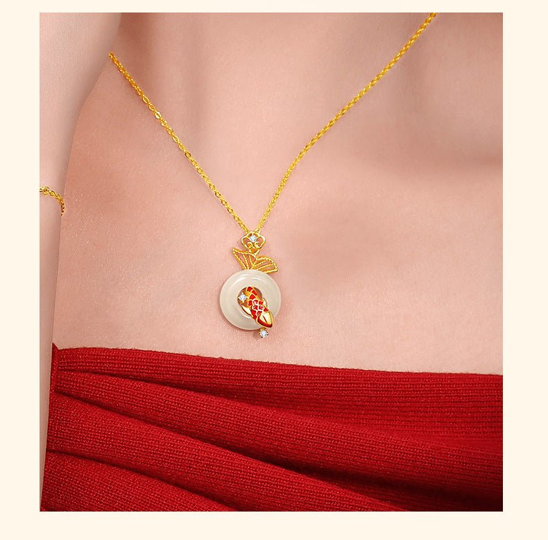 jade koi pendant - hetian diving koi fish 925 silver | star8s