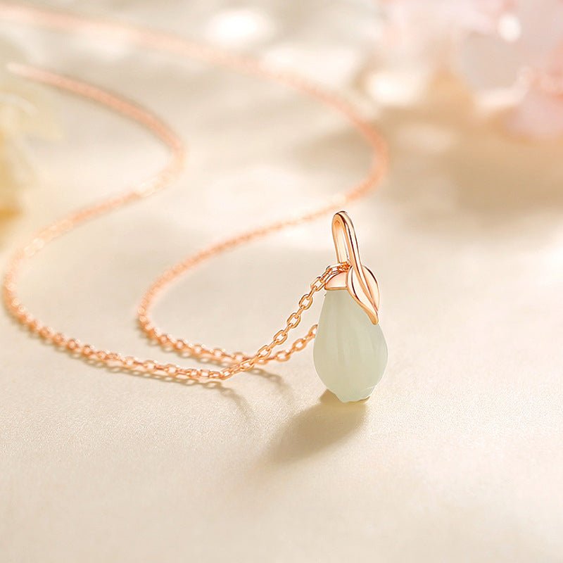 jade necklace green - 925 silver hetian magnolia drop design | star8s