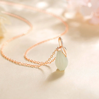 Jade Necklace Green - 925 Silver Hetian Magnolia Drop Design | STAR8S