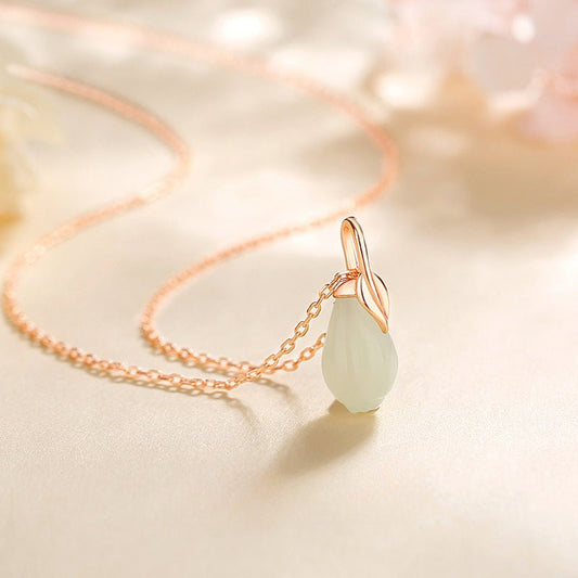 Jade Necklace Green - 925 Silver Hetian Magnolia Drop Design | STAR8S