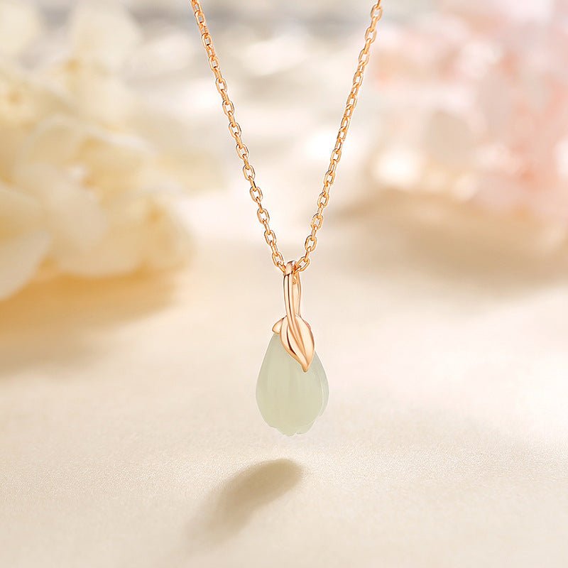 jade necklace green - 925 silver hetian magnolia drop design | star8s