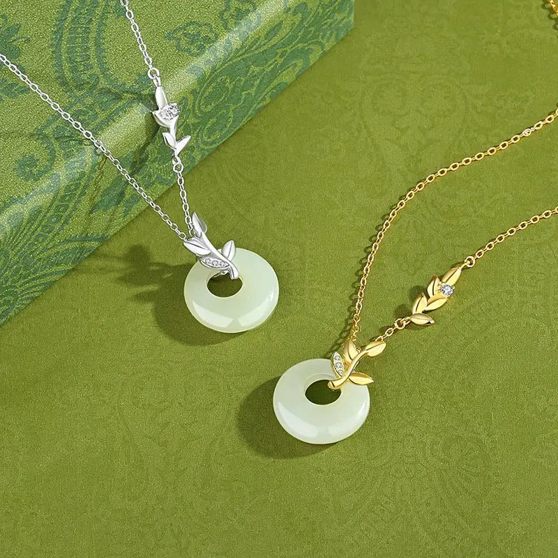 jade necklace silver - hetian wheat on 925 silver safety button | star8s