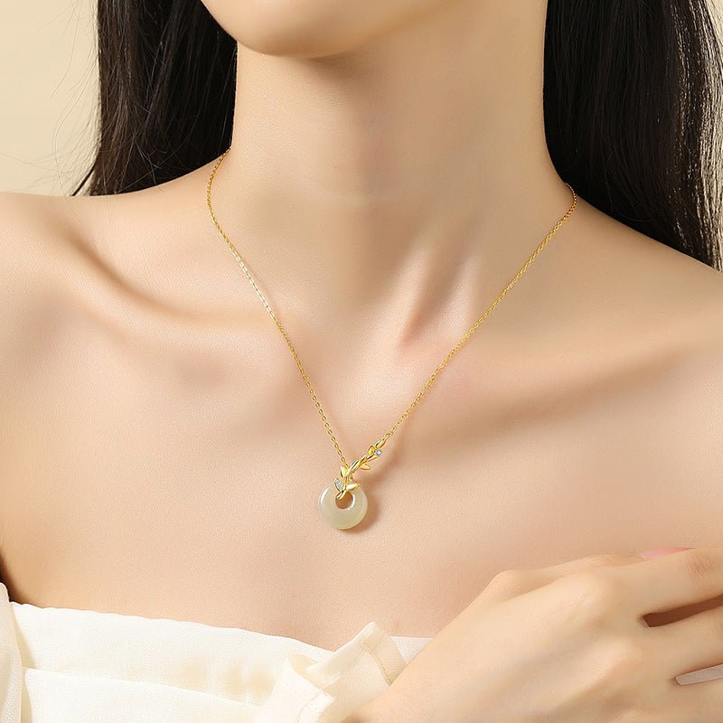 jade necklace silver - hetian wheat on 925 silver safety button | star8s